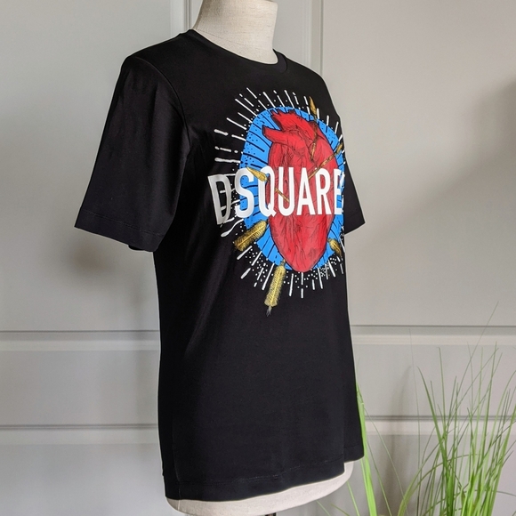 DSQUARED2 Tee Anatomical Heart Graphics Short Sleeve Rounded Collar Black M NWT - Picture 5 of 16